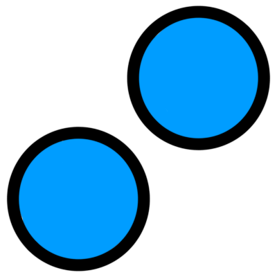 Two blue circles, diagonally across from one another as on the 'two' face of a six-sided die or a domino.